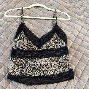 Leopard Print Lace Trim Cami Top